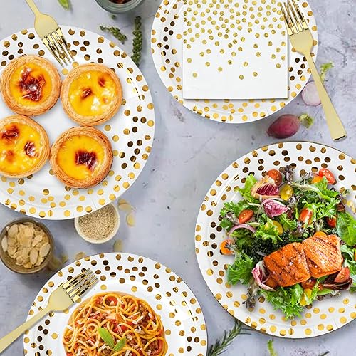 Miniatura 4 de Platos de papel y servilletas de oro blanco, suministros de fiesta, platos desechables de 25 x 9 pulgadas, platos de postre de 25 x 7 y servilletas