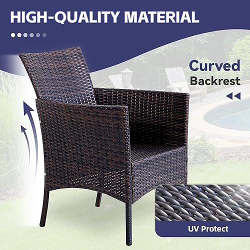 Miniatura 3 de Juego de muebles de porche para patio, 3 piezas, sillas de mimbre de ratán con mesa, juegos de muebles de jardín al aire libre, juegos de