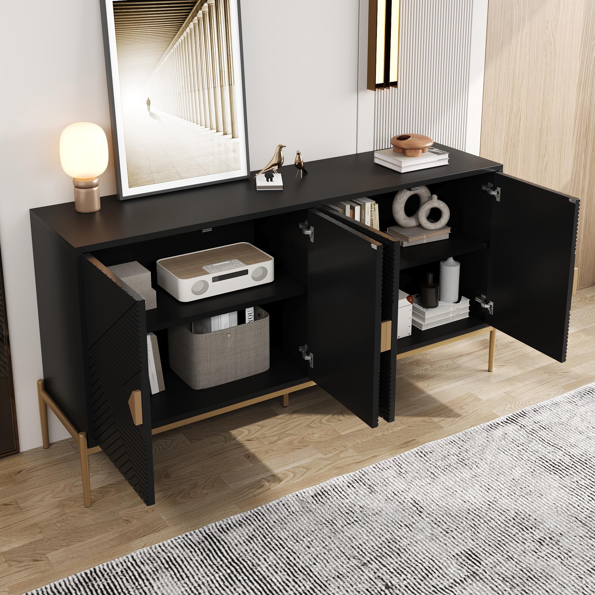 BTM Moderne Sideboards, Schränke, Lagerschränke, Kommode, geeignet für Wohnzimmer/Esszimmer/Eingang, 162 x 40 x 80cm (B/H/T)