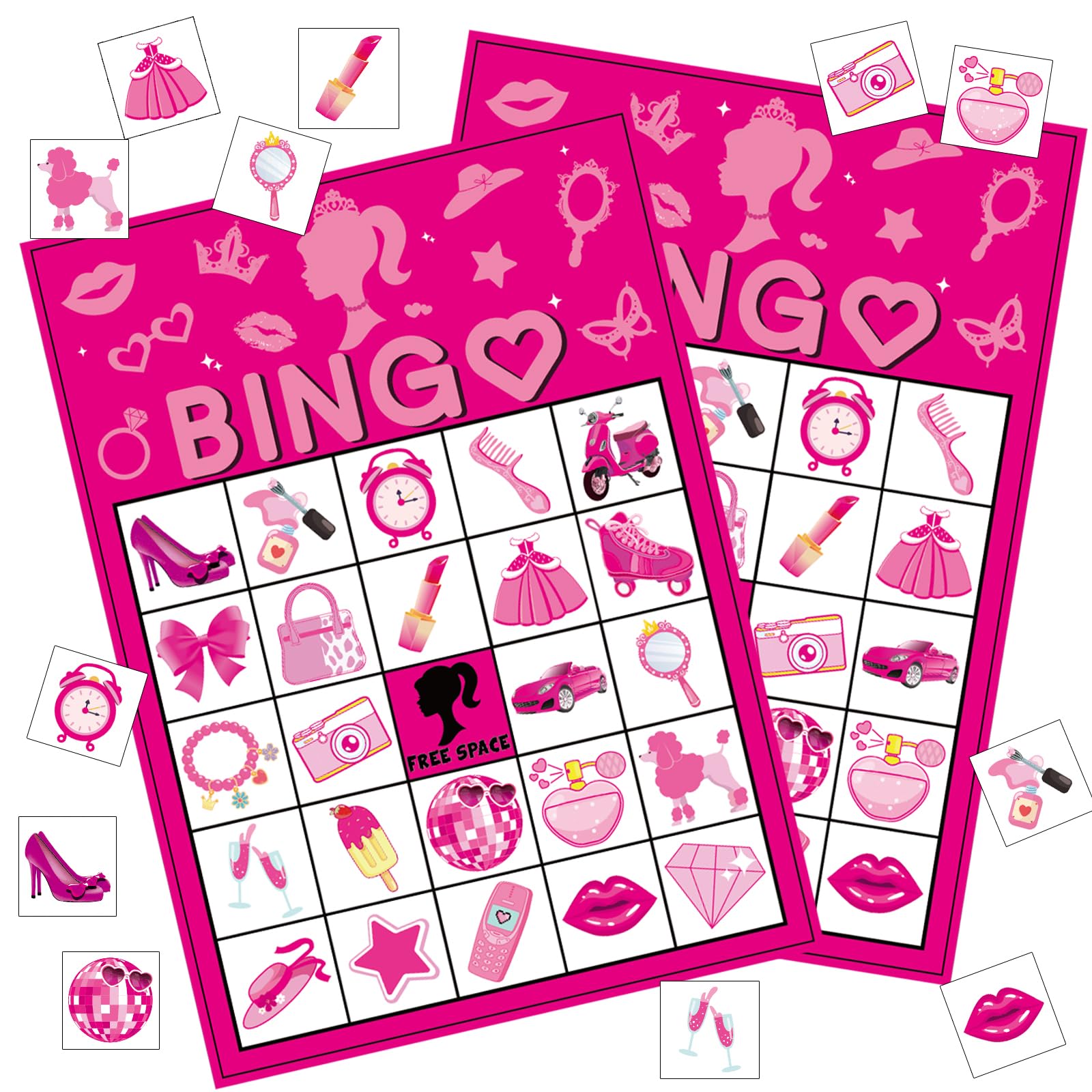 Pink Party Bingo Games Hot Pink Birthday Party Game for Kids Adults Girls Birthday Party Favors 24 Players Bingo Cards Princess Doll Game for Family Holiday Gatherings Party Supplie