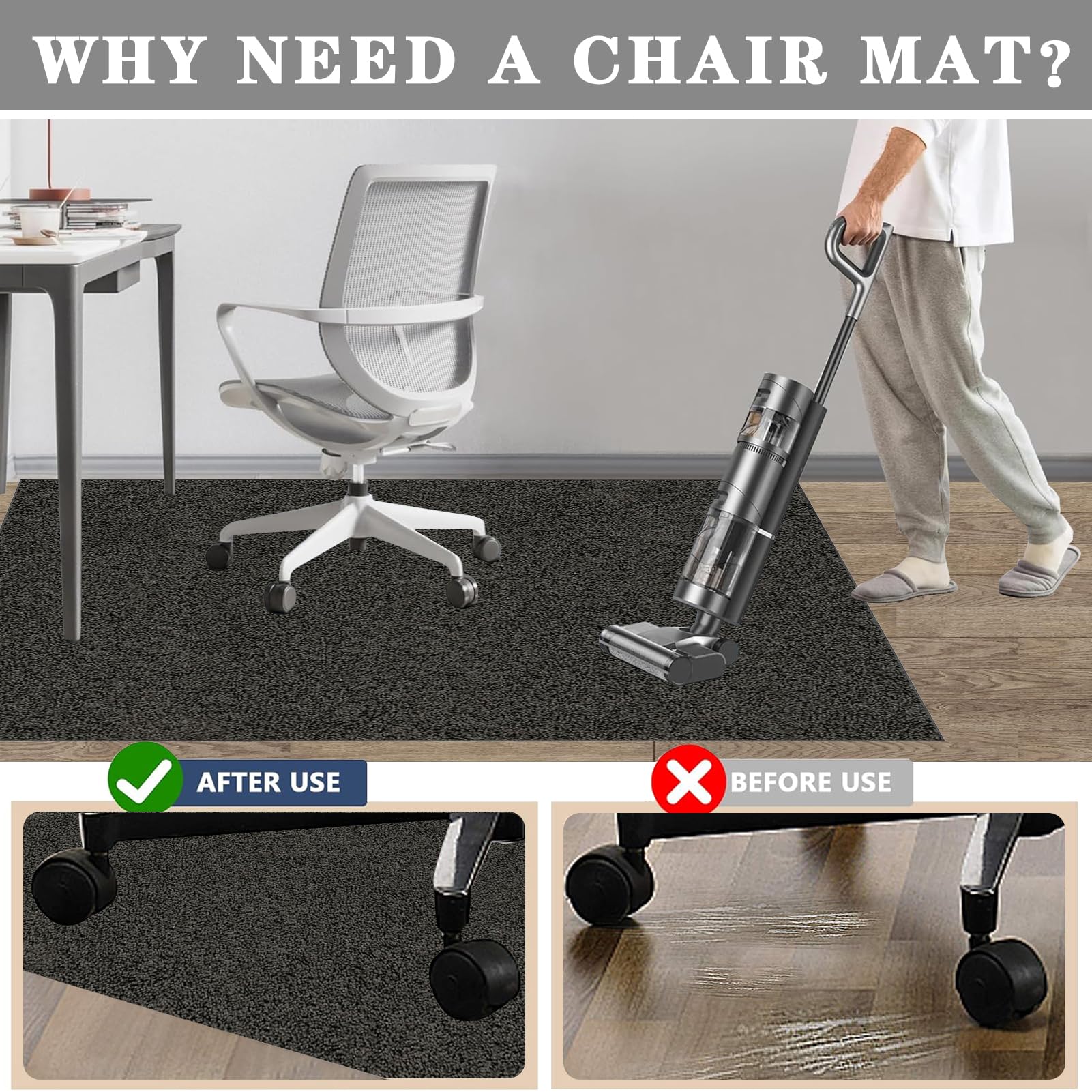 Alfombrilla antideslizante para silla de oficina, 130 x 160 cm, protector de suelo duradero para parquet de oficina y superficies duras