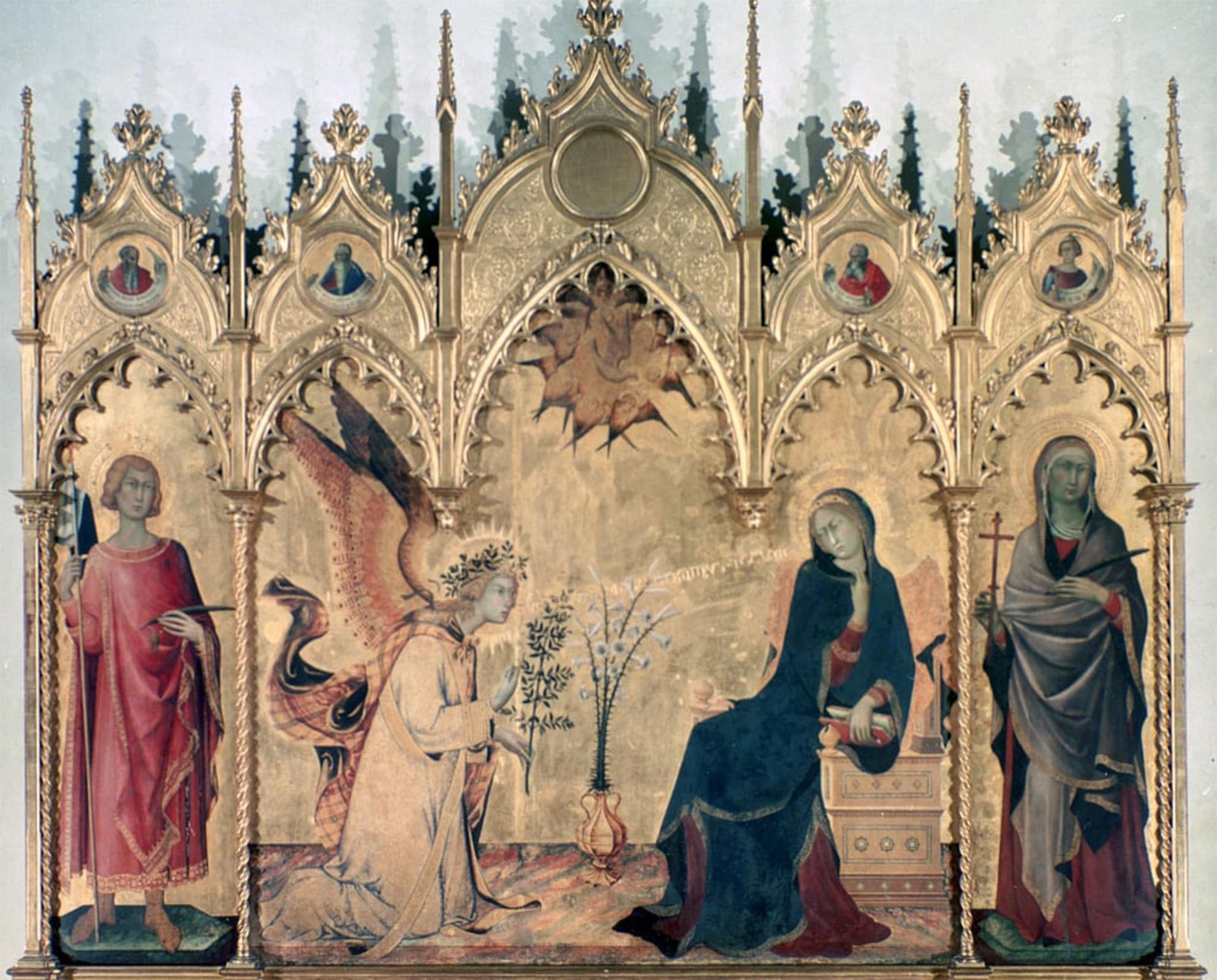 RZHRHJES Retro Picture Portrait Oil Painting Modern Wall Artwork the Annunciation and Two Saints by Simone Maritini Canvas Poster for Office Decor 60x90cm