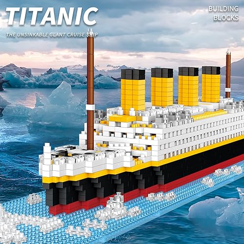 Miniatura 4 de Snlywan Juego de construcción de juguetes Titanic de 1706 piezas con tira LED, kit de bloques de modelo, mini juguete con micro luz, regalos de