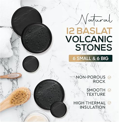 Miniatura 4 de Hot Stones - Juego de masaje con kit de calentador, 12 piedras de masaje de basalto, calentador eléctrico digital de piedras y calentador portátil,