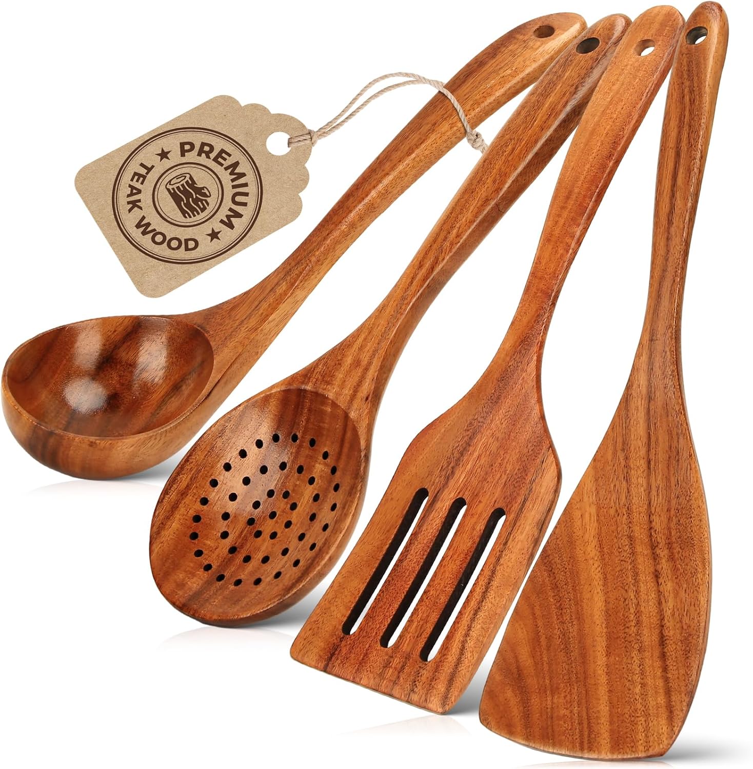 13Pcs Wooden Spoons for Cooking, Wooden Cooking Utensils Set for Kitchen, Essential Wooden Spoon Set