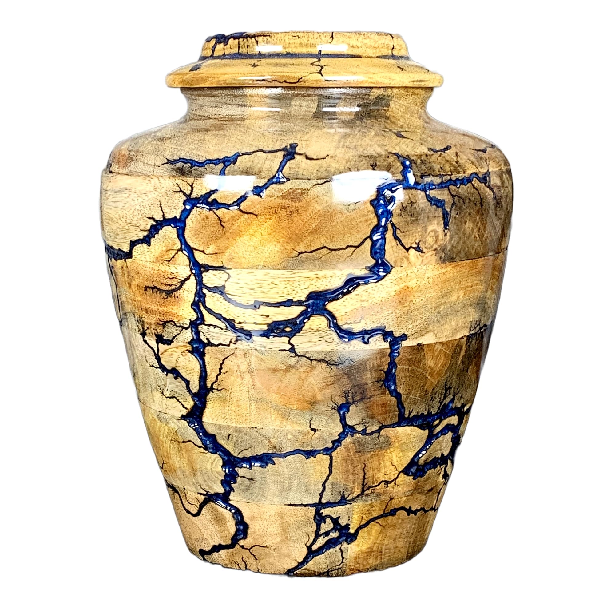 Prim Art Cremation Urn Wooden Urns For Human Ashes Adult Burial-Cremation Funeral Urns For Pet Ashes Memorial Urns Wooden Urn Box For Ashes (Blue Storm, Extra Large 300Cu/Inches)