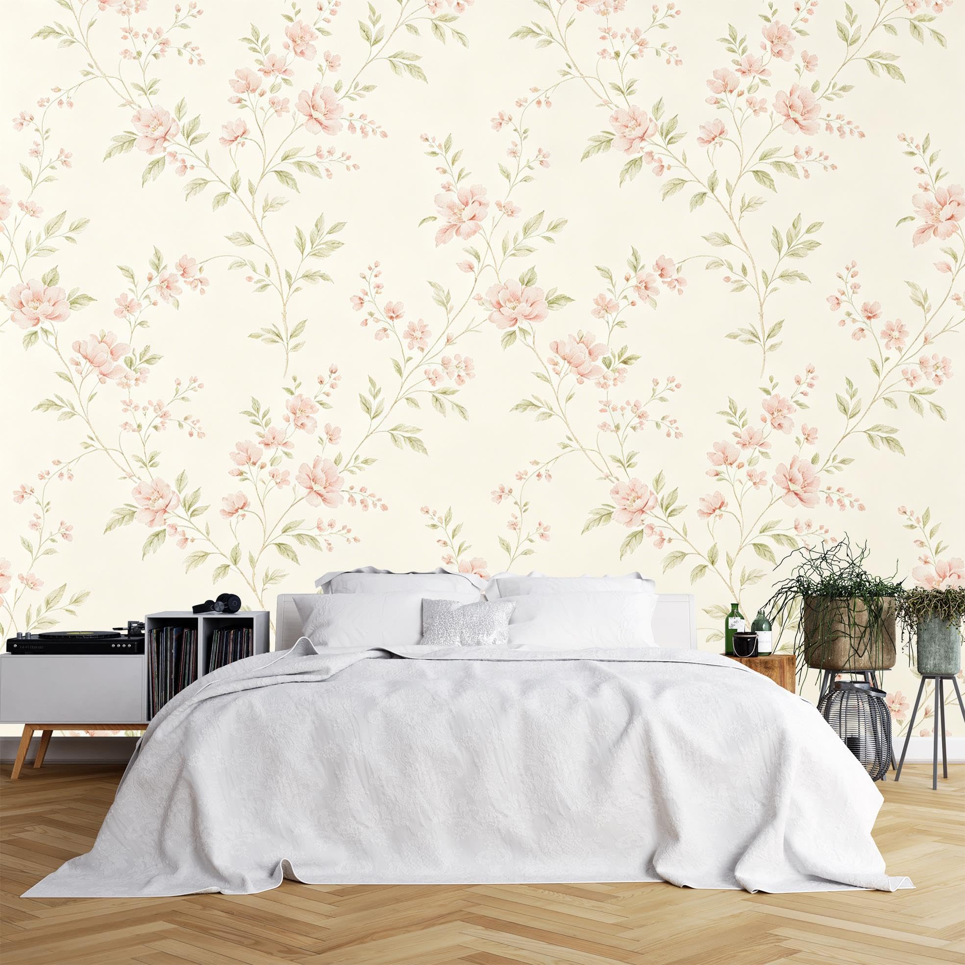 Pink Floral Peel And Stick Wallpaper, Self Adhesive Removable Waterproof Wallpaper 180X120Cm(Wxh) Vintage Flower Branch Wall Mural For Bedroom Living Room Decor Pink Floral 180X120Cm(Wxh)