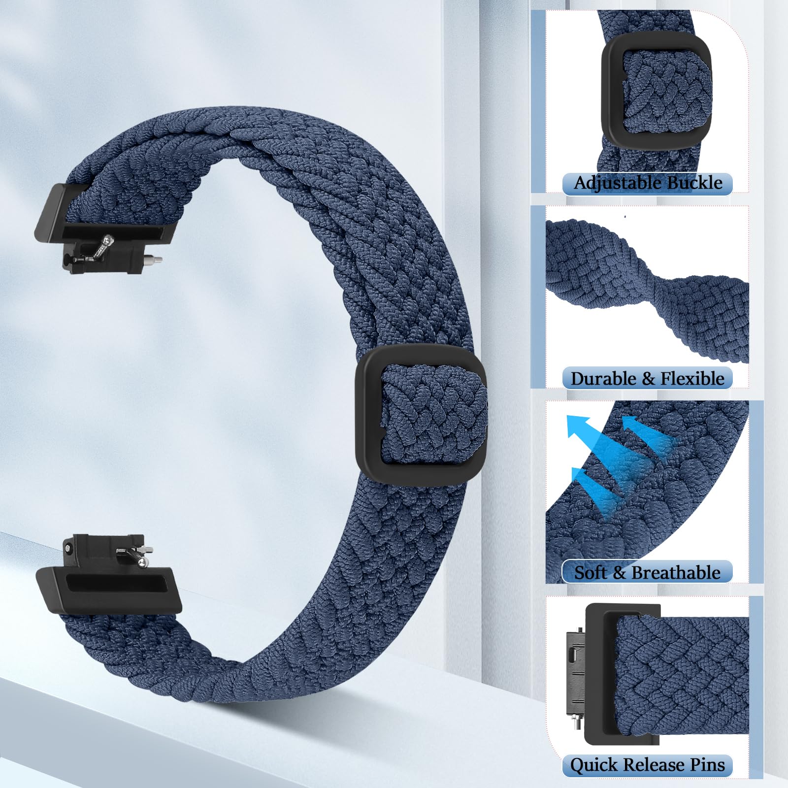 BTTNG 2 Pack Elastic Braided Straps Compatible with Fitbit Inspire 3, 2, HR, Ace 3, 2 Women, Men, Kids - Image 2