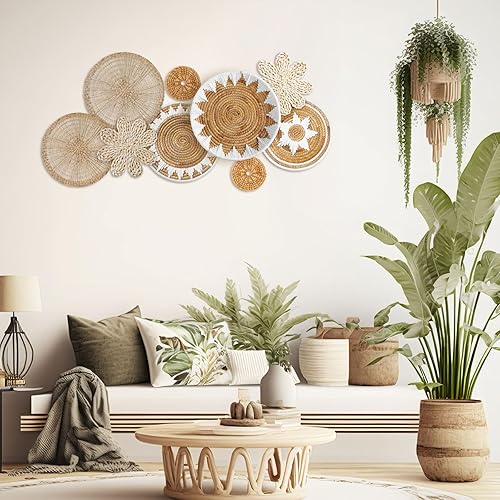 Miniatura 8 de Xuhal Juego de 8 cestas de pared tejidas colgantes hechas a mano, decorativas, rústicas, bohemias, decoración de pared hecha a mano de mimbre