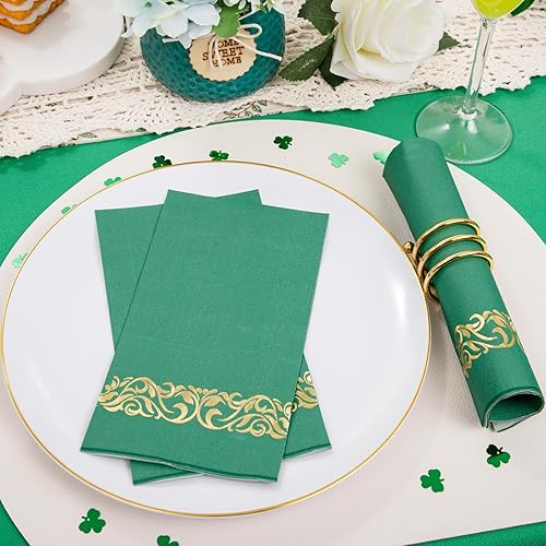 Miniatura 4 de WDF Paquete de 150 servilletas de papel desechables del día de San Patricio, servilletas verdes de 3 capas con borde dorado, servilletas desechables