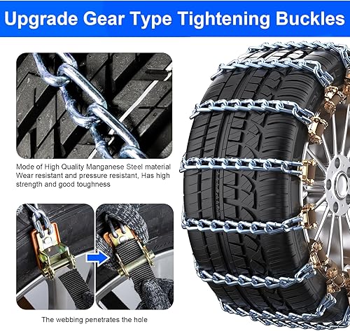 Miniatura 42 de Qoosea Cadenas de neumáticos para nieve para automóvil y SUV, eslabones cruzados, resistentes, 6 cadenas universales antideslizantes