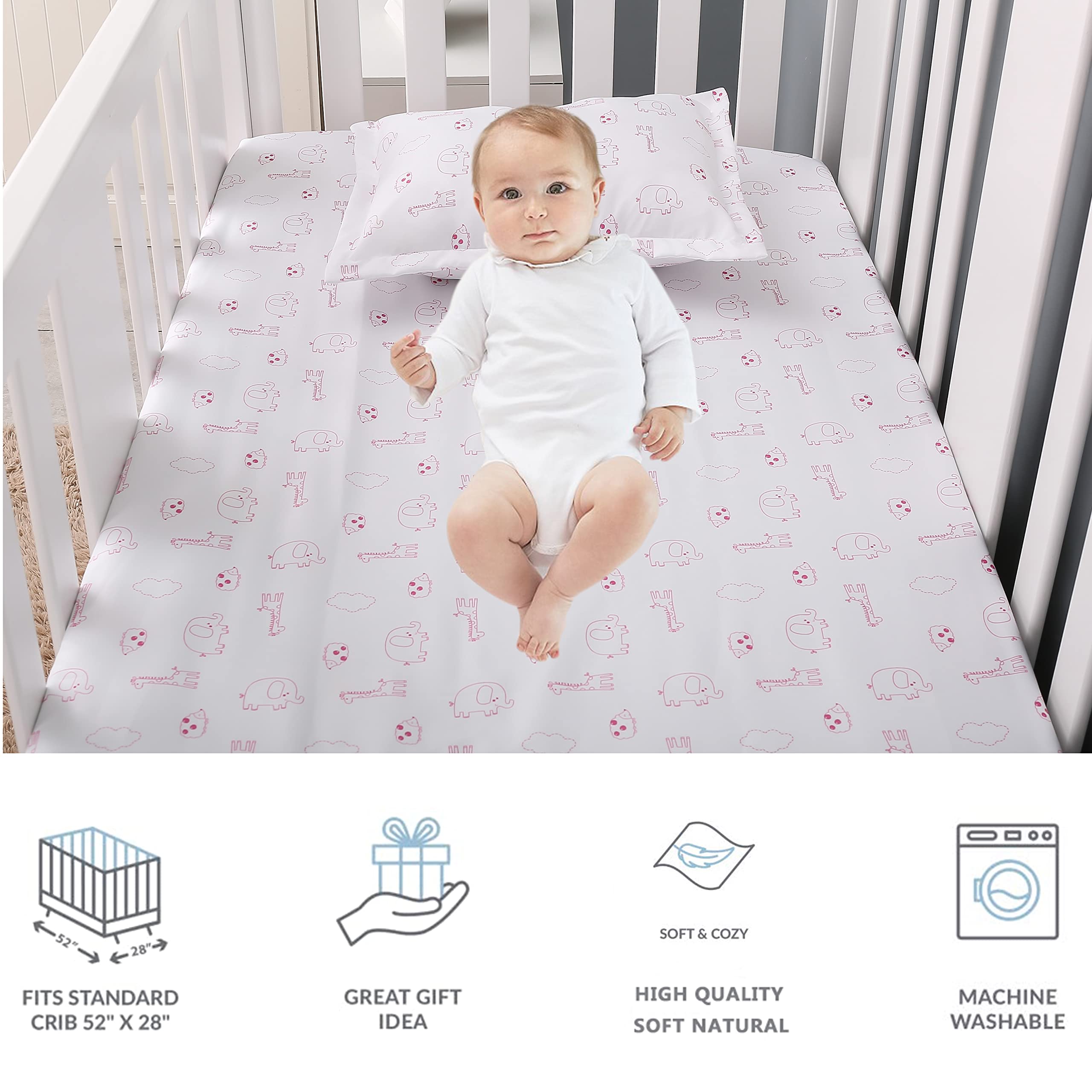 Brandream - Juego de cama para cuna de bebé para niña, diseño de animales de la selva con edredón, sábana bajera ajustable, falda de pañales, estampado de pájaro, jirafa de elefante, 4 piezas