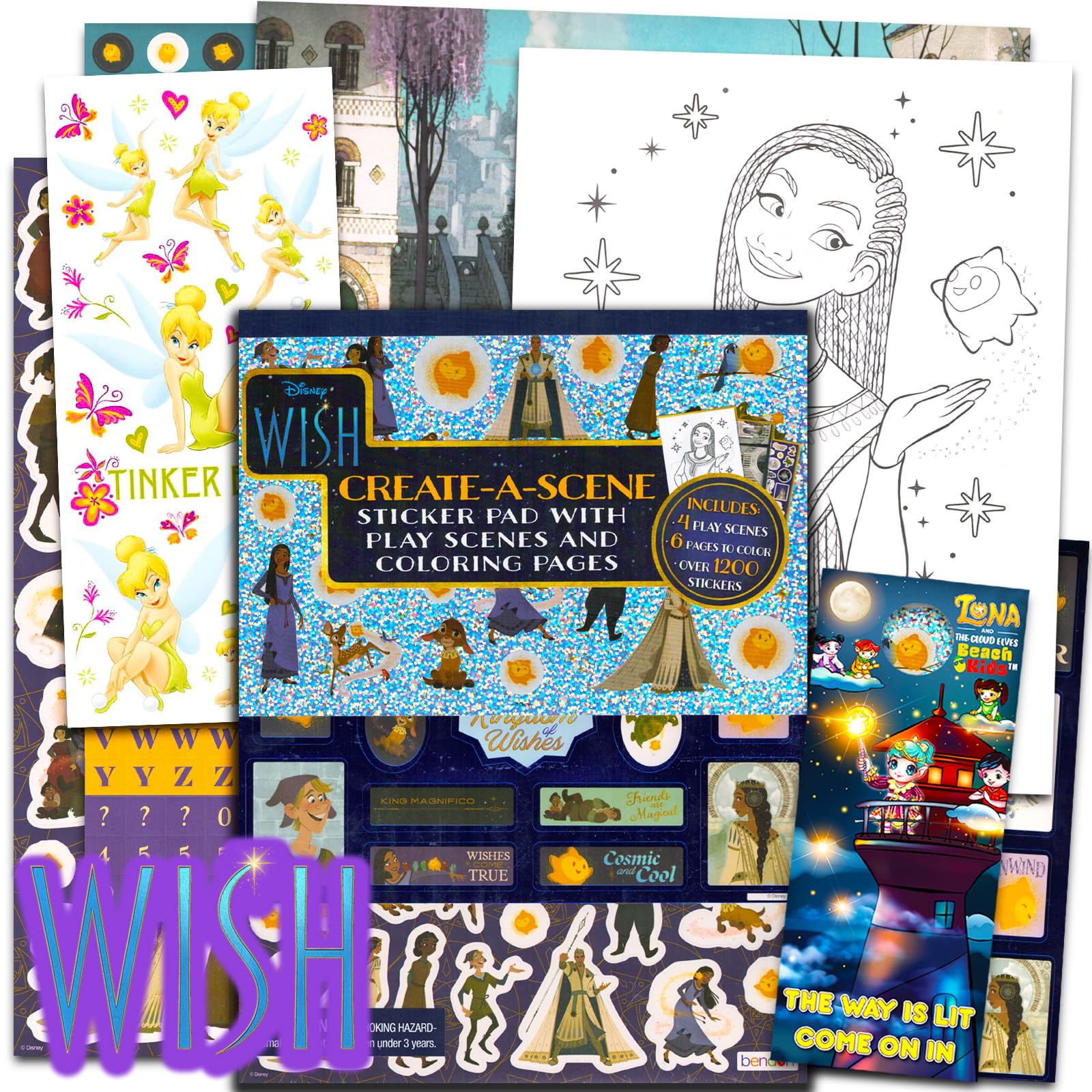 Disney Wish Create a Scene Sticker Activity Books for Girls - Bundle with Sticker Pad with 1200+ Stickers Featuring Disney Wish Bonus Coloring Pages, More | Disney Sticker Books for Girls 4-8