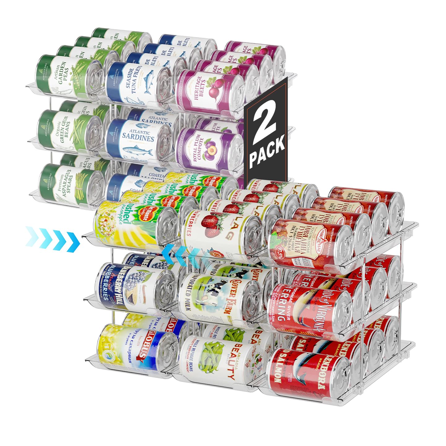 2 Pack 3-Tier Can Organizer for Pantry, Modular Canned Food Rack