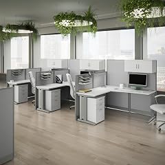 Bush Business Furniture Office in an Hour 3 Person L Shaped Cubicle Desks with Storage Drawers and Organizers
