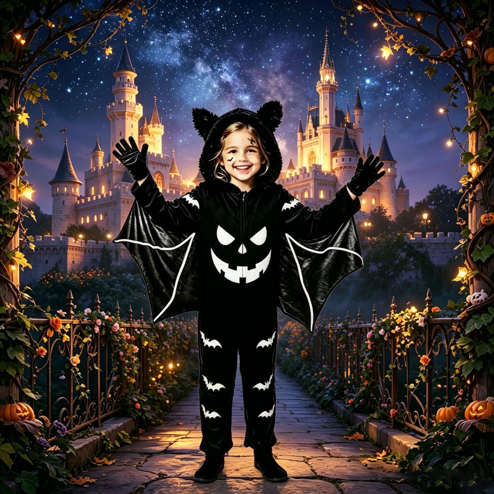 Halloween KostüM Kinder MäDchen Jungen Vampir HexenkostüM Fledermaus,Kindermode Halloween Skelettkostüm mit Leuchtendem Fledermausmieder für Party Cosplay Auftritte