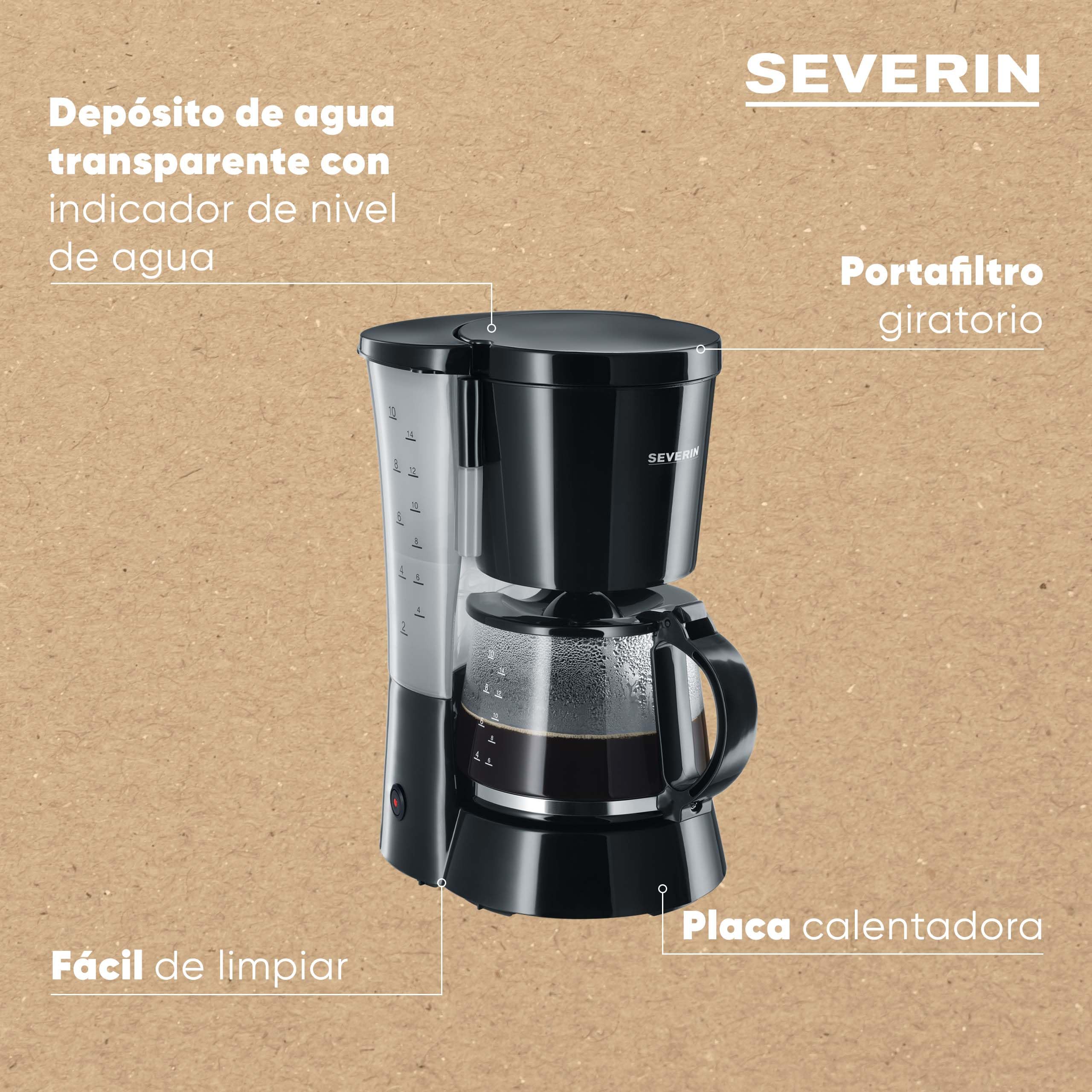 SEVERIN - Cafetera de goteo para 10 tazas, Cafetera de filtro / Cafetera americana con jarra de cristal, Con placa calefactora y desconexión automática, Negro, KA 4479