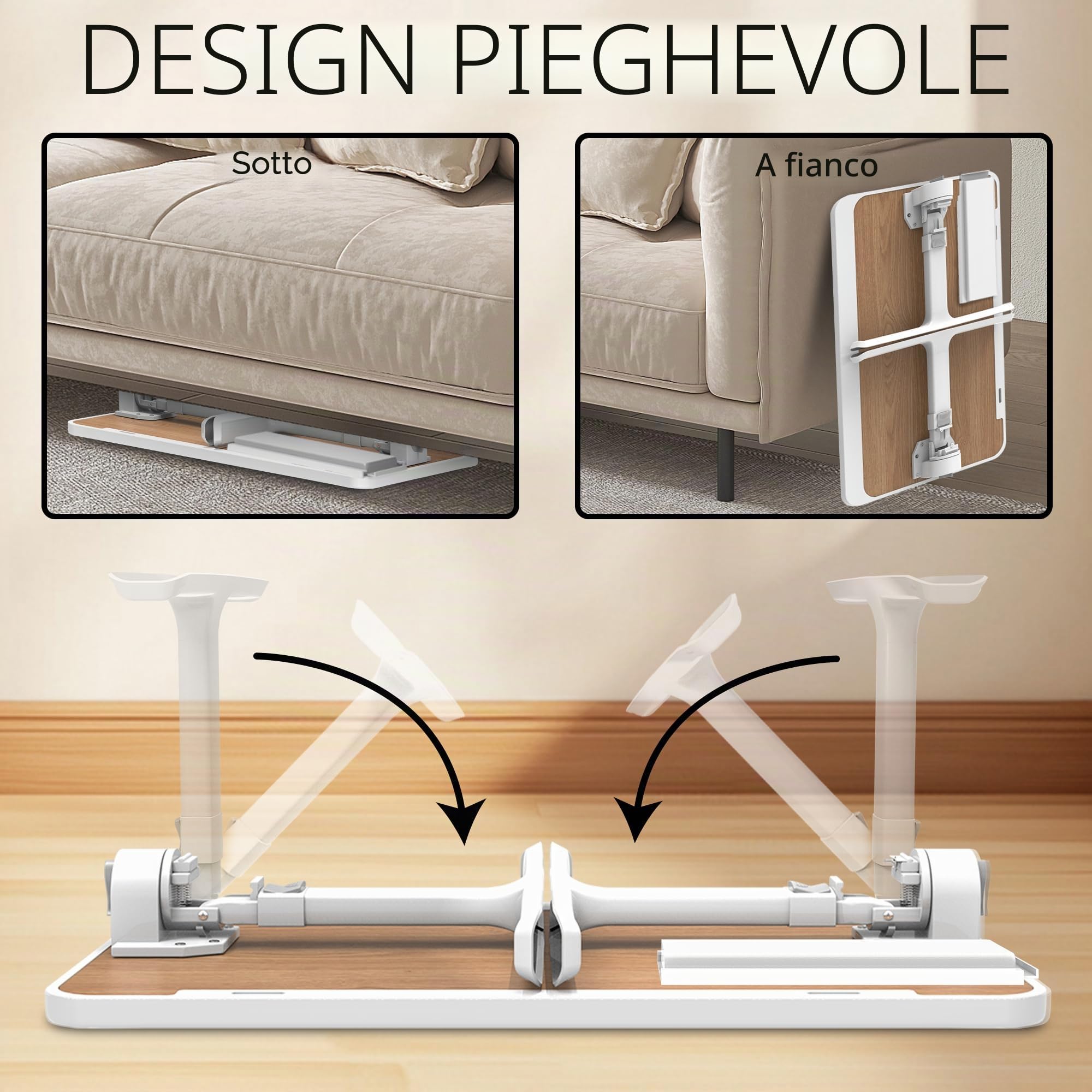 Soontrans Tavolino da Letto 60x40cm, Vassoio da Letto con Cassetto e Supporto per Tablet, Regolabile in Altezza und Angolo, Pieghevole, Tavolo da Letto per Letto, Divano, Pavimento(Colore del Legno)