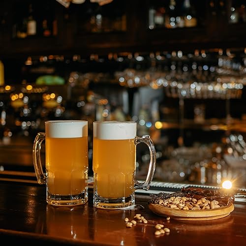 Miniatura 3 de PROLISOK Taza de cerveza de vidrio  34 onzas líquidas  1 litro  jarra de cerveza grande y pesada con asa (juego de 2)