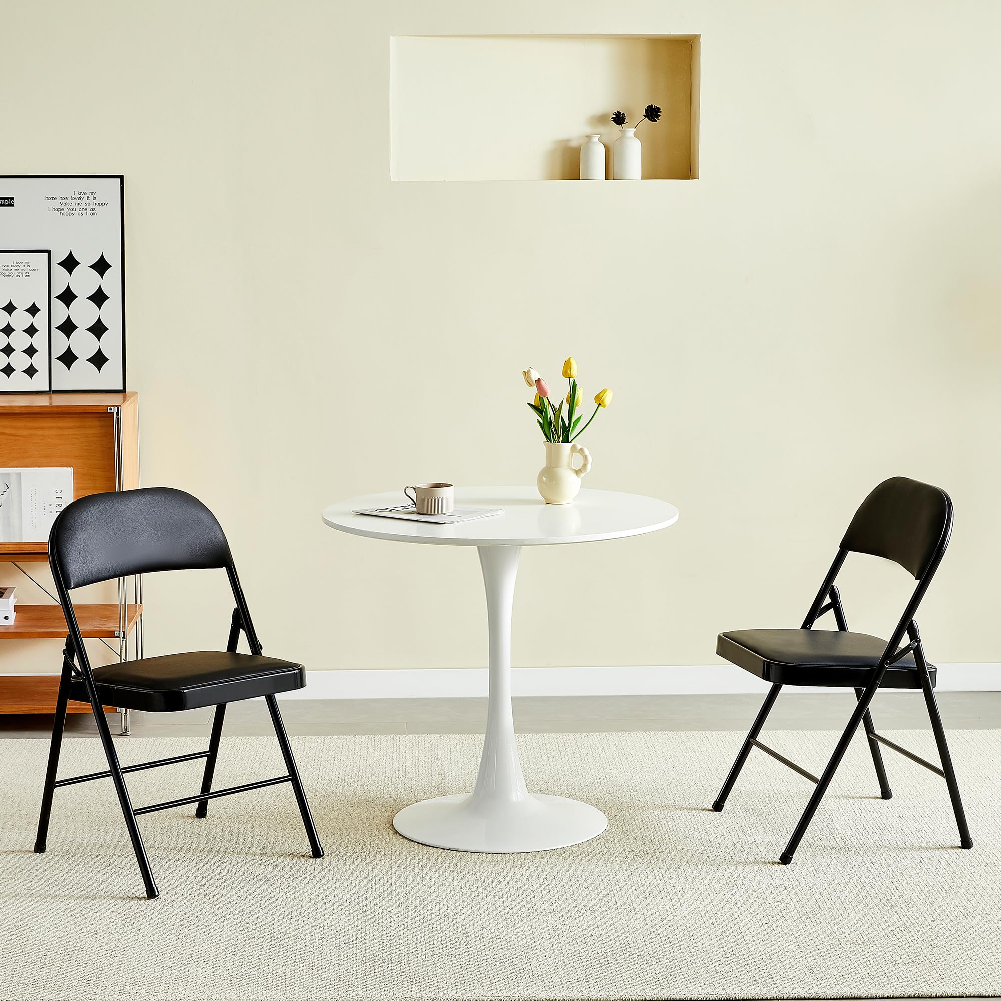 mcc direct Lot de 2 chaises pliantes en similicuir avec cadre en métal et siège rembourré, faciles à plier et à ranger pour la maison, le bureau, la salle à manger et la réception (noir)