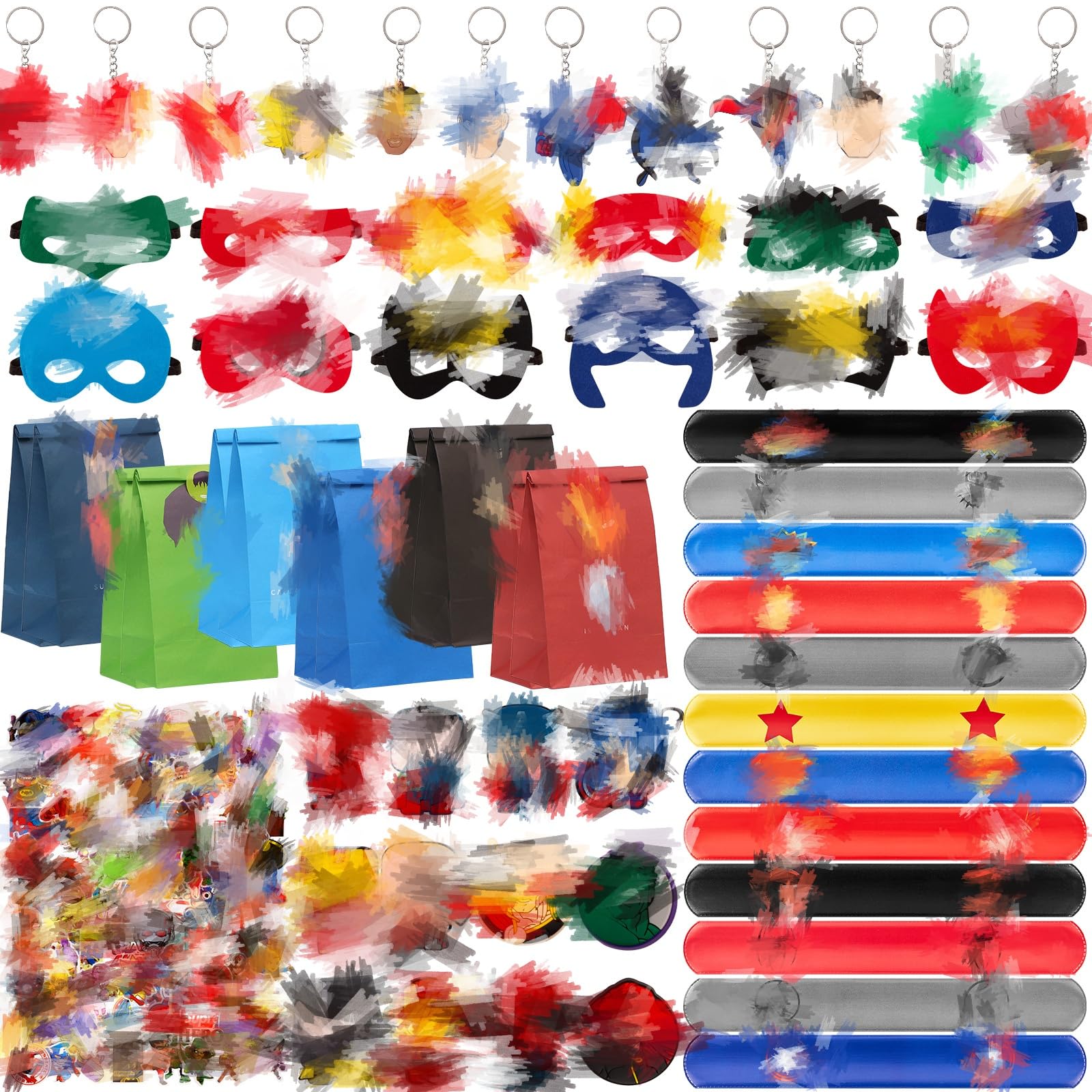 Heartsking 110Pcs Party Bag Fillers for Kids, Party Favours with Keychains Masks Stickers Tattoo Stickers Silicone Bracelets for Kids Birthday Party Supplies Gaming Themed Party