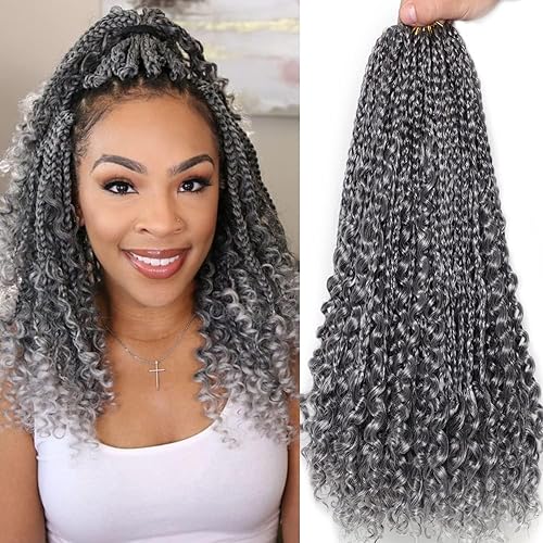 Cabello de ganchillo gris para mujeres negras, paquete de 7 paquetes de 14 pulgadas, trenzas bohemias de ganchillo de cabello sintético de ganchillo