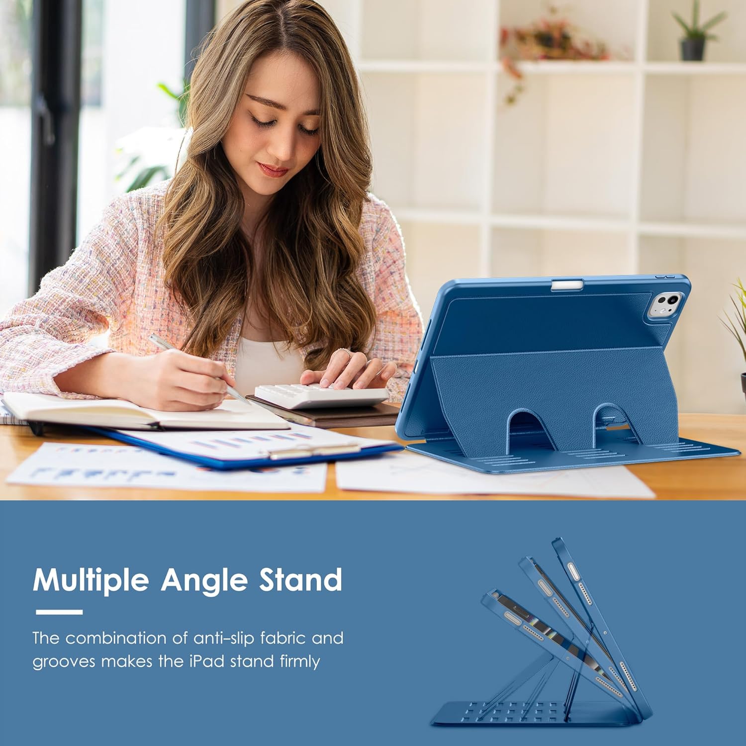 VIKESI Case for iPad Pro 11 inch (M5/M4) 2025/2024,Multiple Angles Magnetic Stand Cover,Shockproof Back,Pencil Holder,and Auto Sleep/Wake,Navy Blue