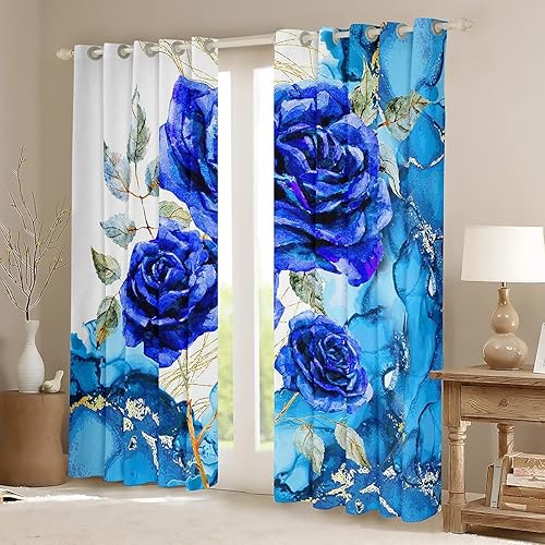 Miniatura 2 de Juego de 2 paneles de cortina para ventana de niñas y niñas, 42 pulgadas de ancho x 63 pulgadas de largo, bonitas cortinas de flores azules para