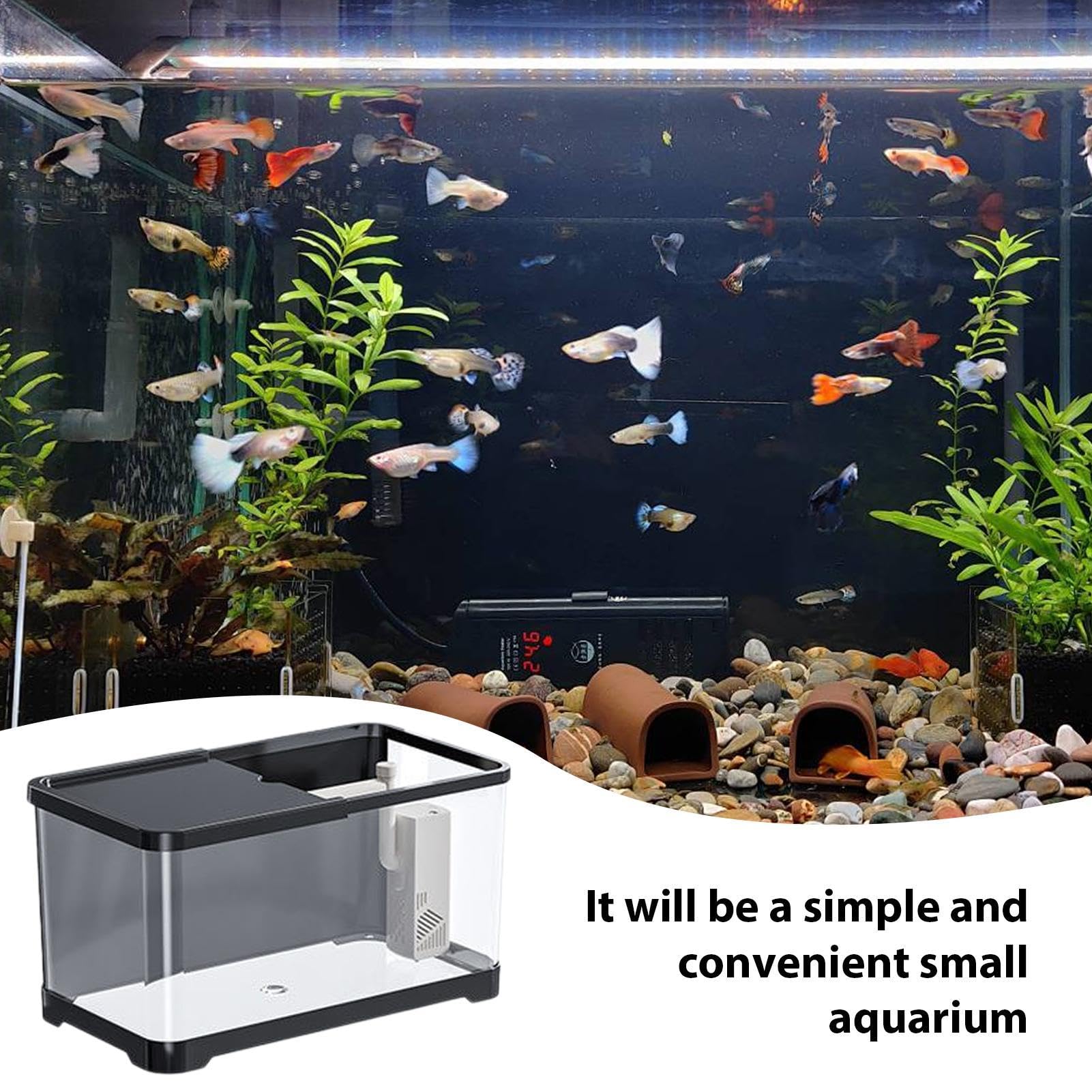 Kit de démarrage pour Aquarium à Poissons Rouges - Petit réservoir Betta décoratif - Aquarium Polyvalent pour méduses, Guppy, crevettes, Poissons Rouges