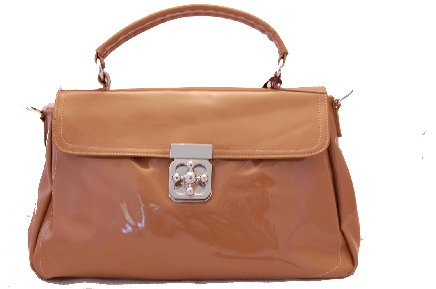 RENUAR of UK High Gloss Shoulder Bag Handbag w Removable Shoulder Strap Large Beige