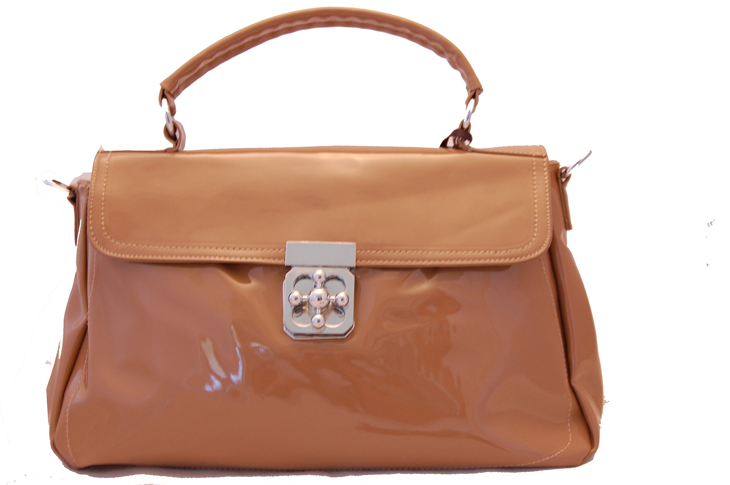 RENUAR of UK High Gloss Shoulder Bag Handbag w Removable Shoulder Strap Large Beige