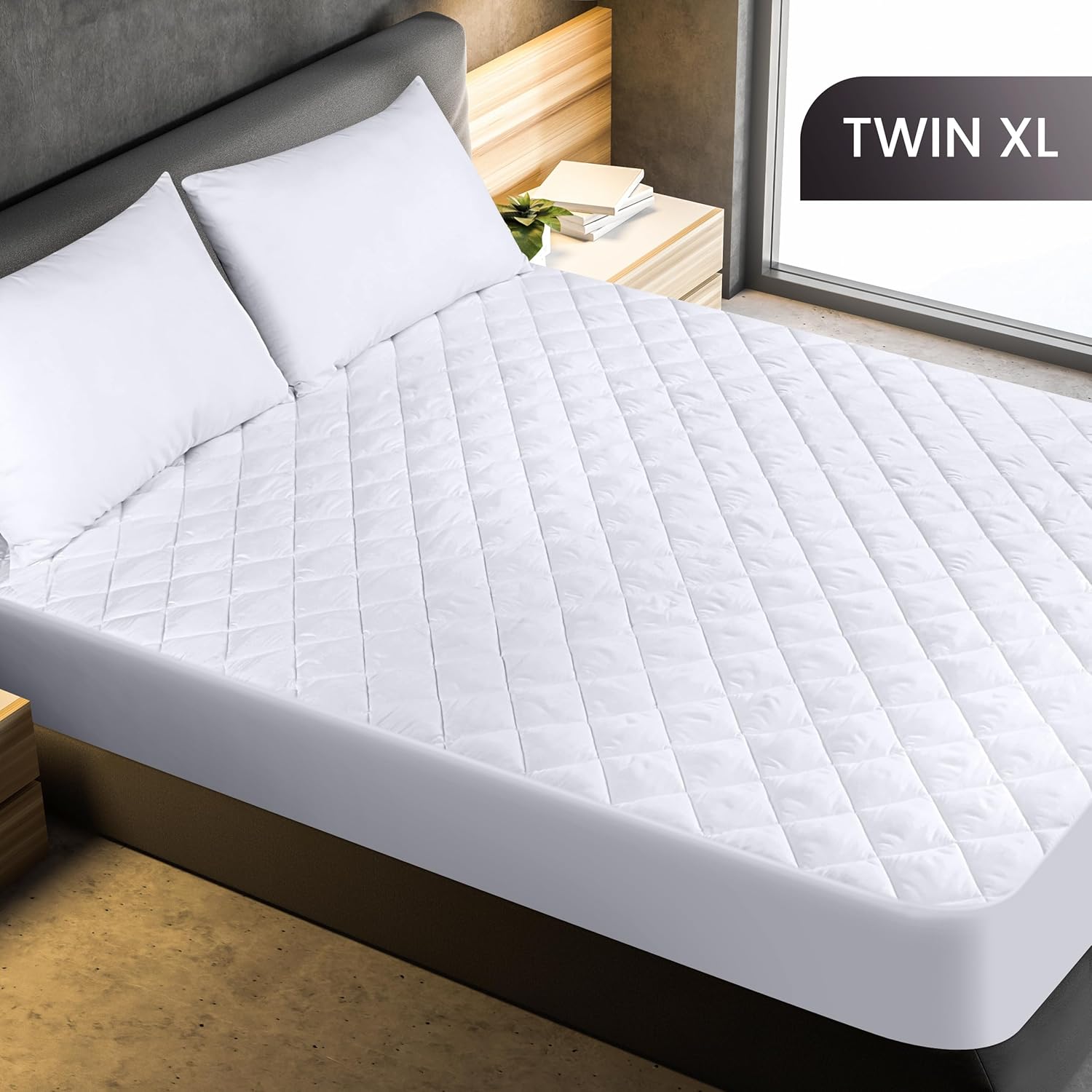 Utopia Bedding Quilted Fitted Mattress Pad, Twin XL Size, Elastic Fitted Mattress Topper Protector and Cover with Deep Pocket Stretches up to 16 Inches, Machine Washable (White) - Image 2
