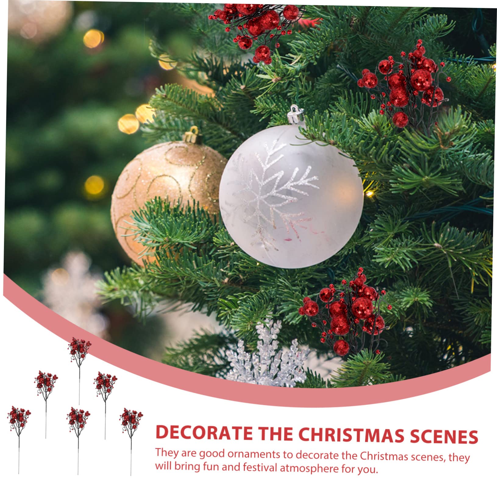 Abaodam 30piezas Ramas Artificiales De Rojas para Decoración Navideña De Accesorios para y Adornos De Árbol para Fiestas y Decoración De Hogar
