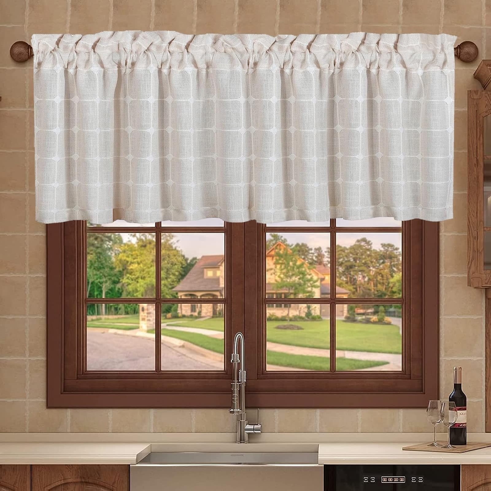 Rideau de cuisine 132x45 cm Beydodo en textile effet lin lourd