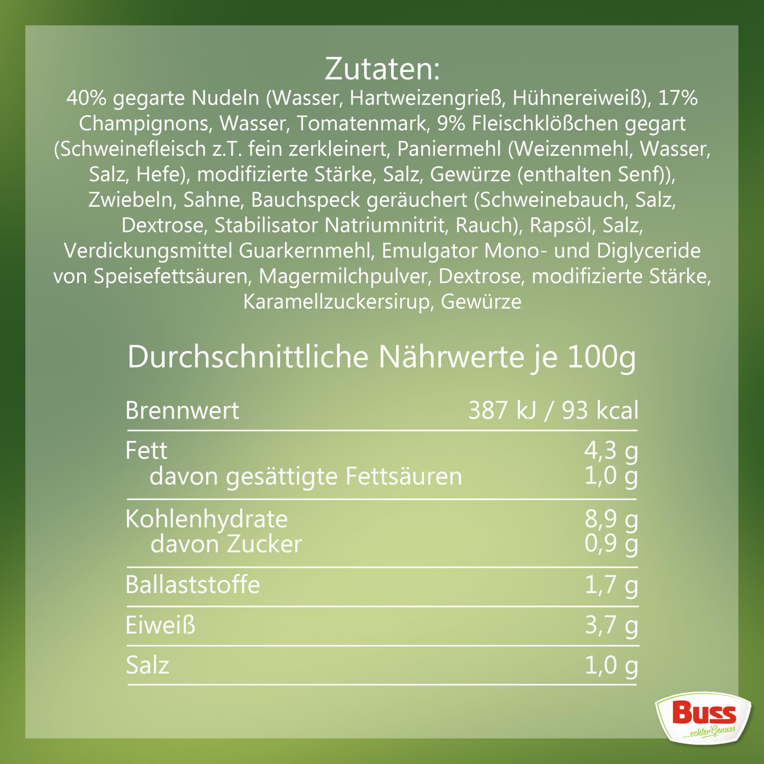 Buss Freizeitmacher Deftiger Jägertopf, 12 x 300g | Mit Nudeln, Fleischklößchen & Champignons - Fertiggerichte zum Aufwärmen in Mikrowelle & Topf - Schnell & Einfach Zubereitet