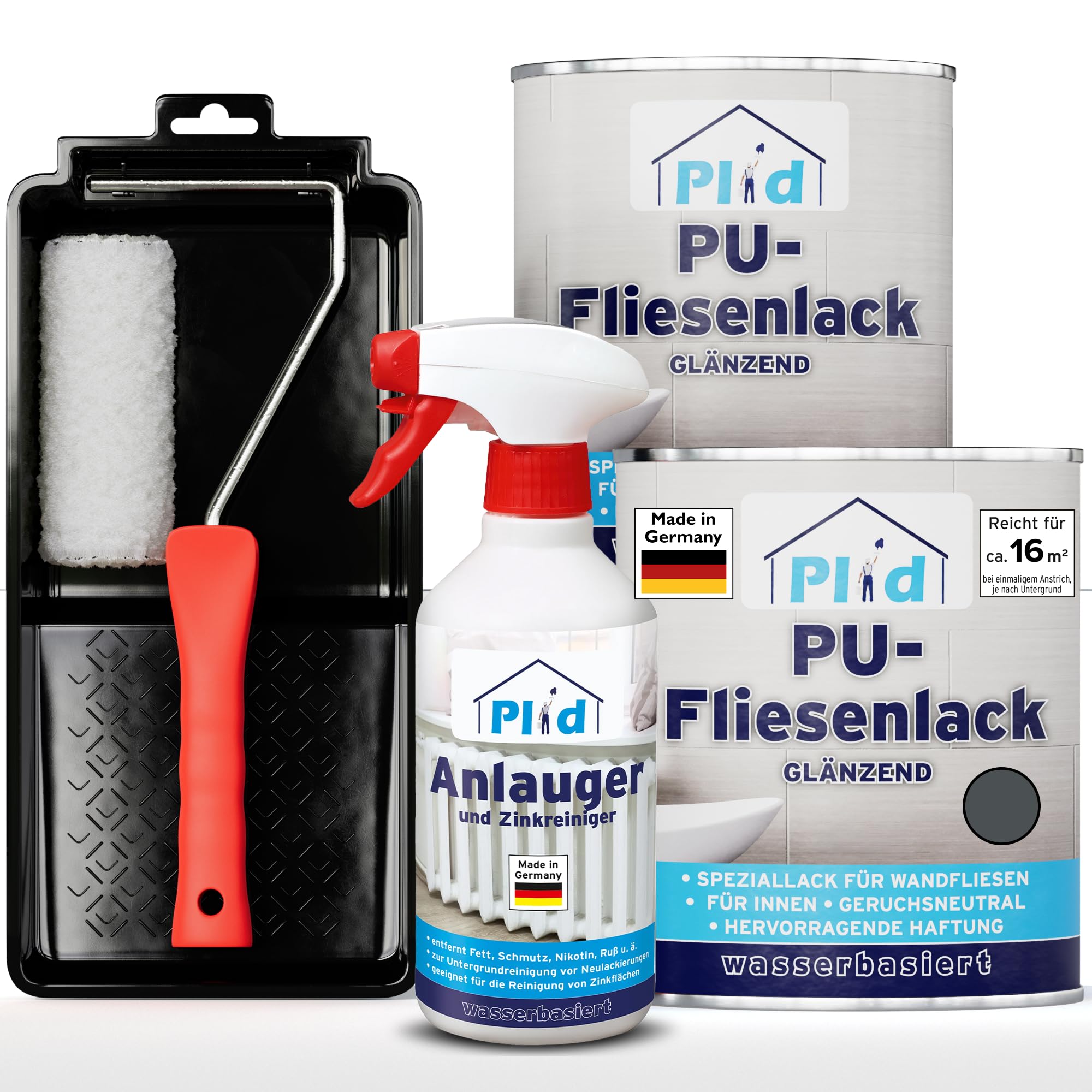 plid® Vernice per Piastrelle Bagno & Cucina [RESISTENTE ALL’UMIDITÀ] - Smalto Grigio Antracite 0,75L - Rinnova e dipinge piastrelle interne - Vernice 3in1 per piastrelle - Made in Germany