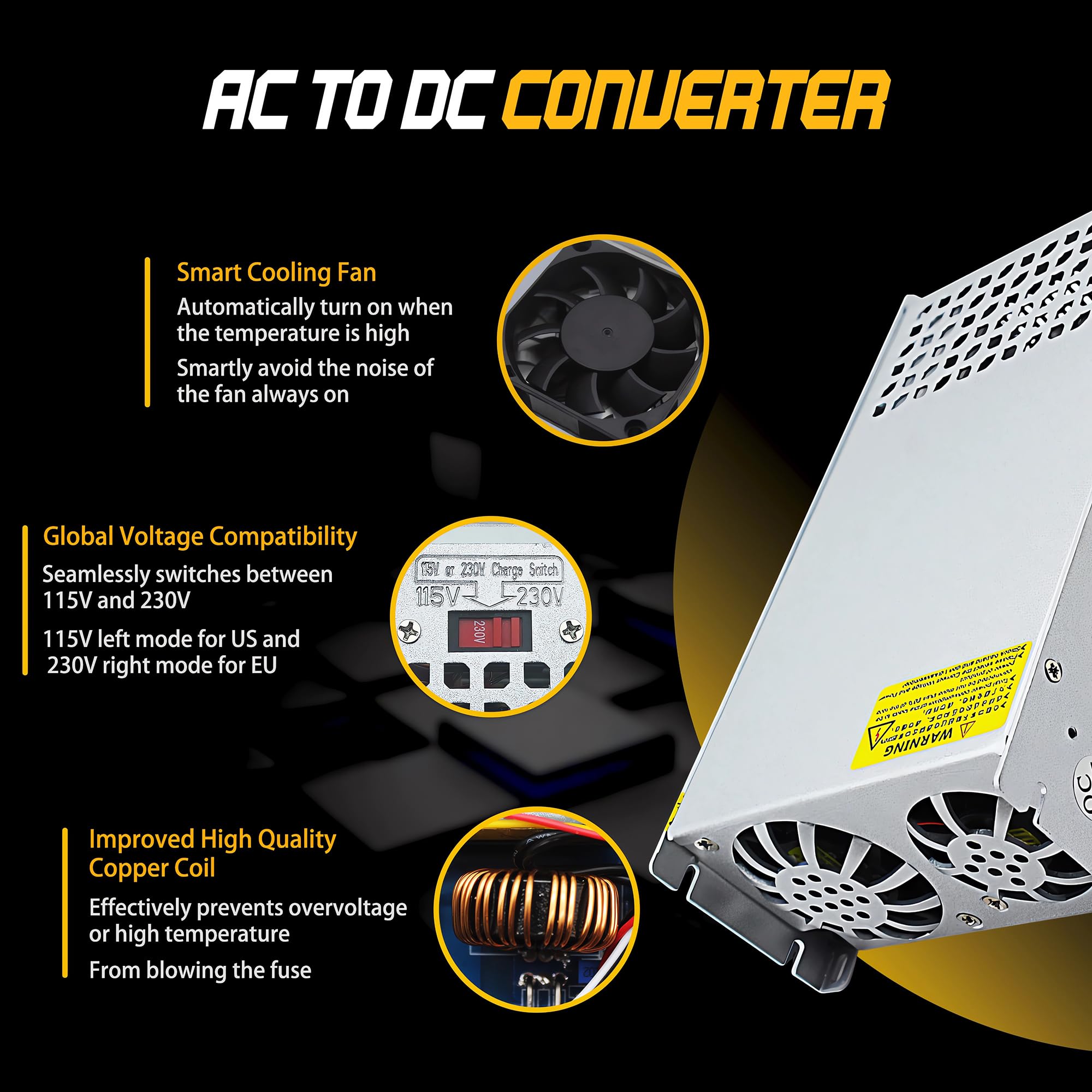 Convertisseur AC vers DC 110 V vers 60 V 25 A 1500 W, AC 110 V 220 V à DC 60 V alimentation régulée universelle à commutation régulée SMPS Adaptateur AC vers DC pour LED, CCTV, camping-car (DC60 V-25
