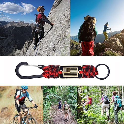 Miniatura 7 de Llavero de cuerda de paracaídas con bandera de Estados Unidos, clip de mosquetón de paracaídas, cordón trenzado, gancho para anillo de utilidad, kit