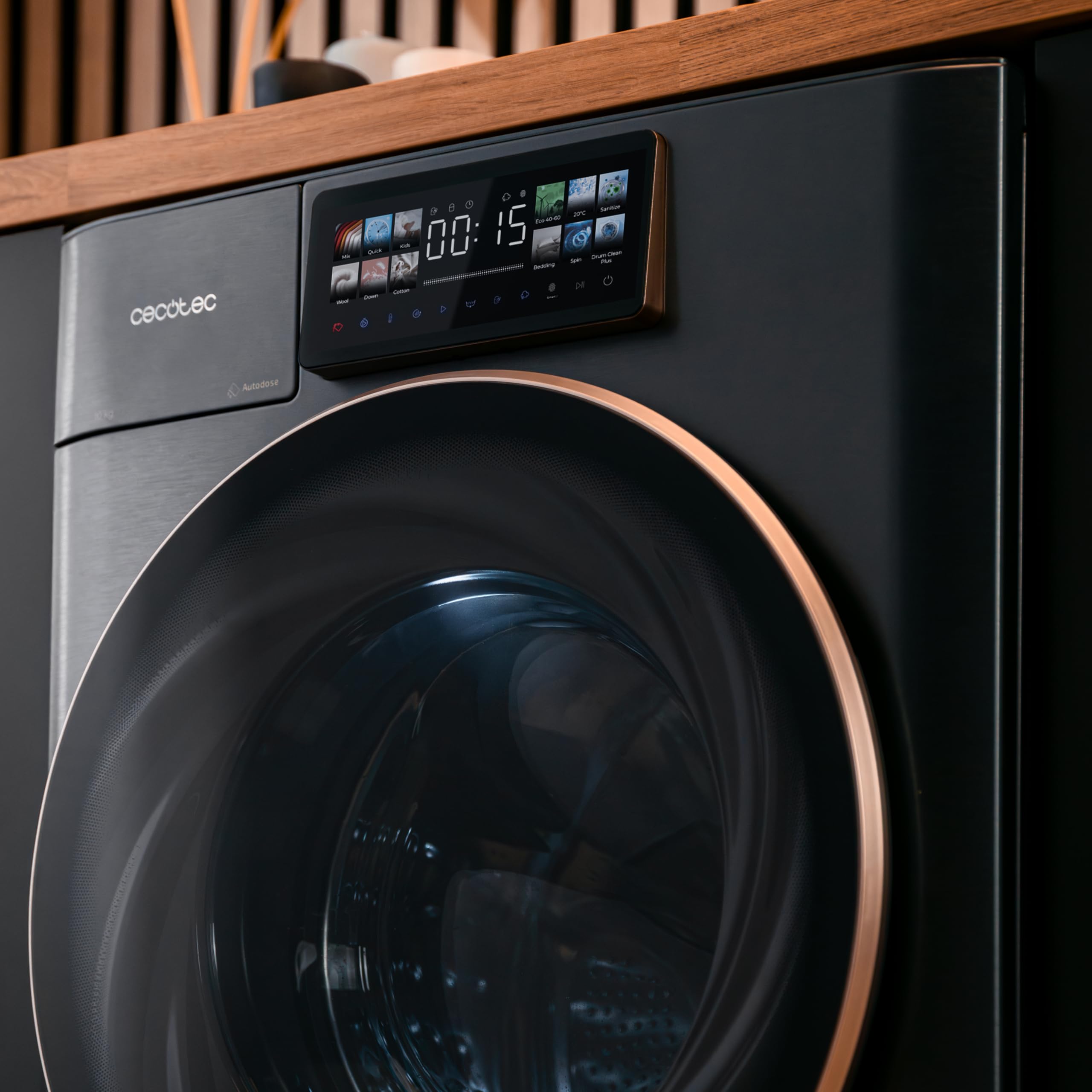 Cecotec Lavadora Carga Frontal 12Kg Bolero DressCode 12950 Autodose Direct Drive 3D Steel. 1400RPM, 13 Programas, Motor Direct Drive, Diseño Core Matrix Screen 9,2" y Core Body, Funciones Inteligentes
