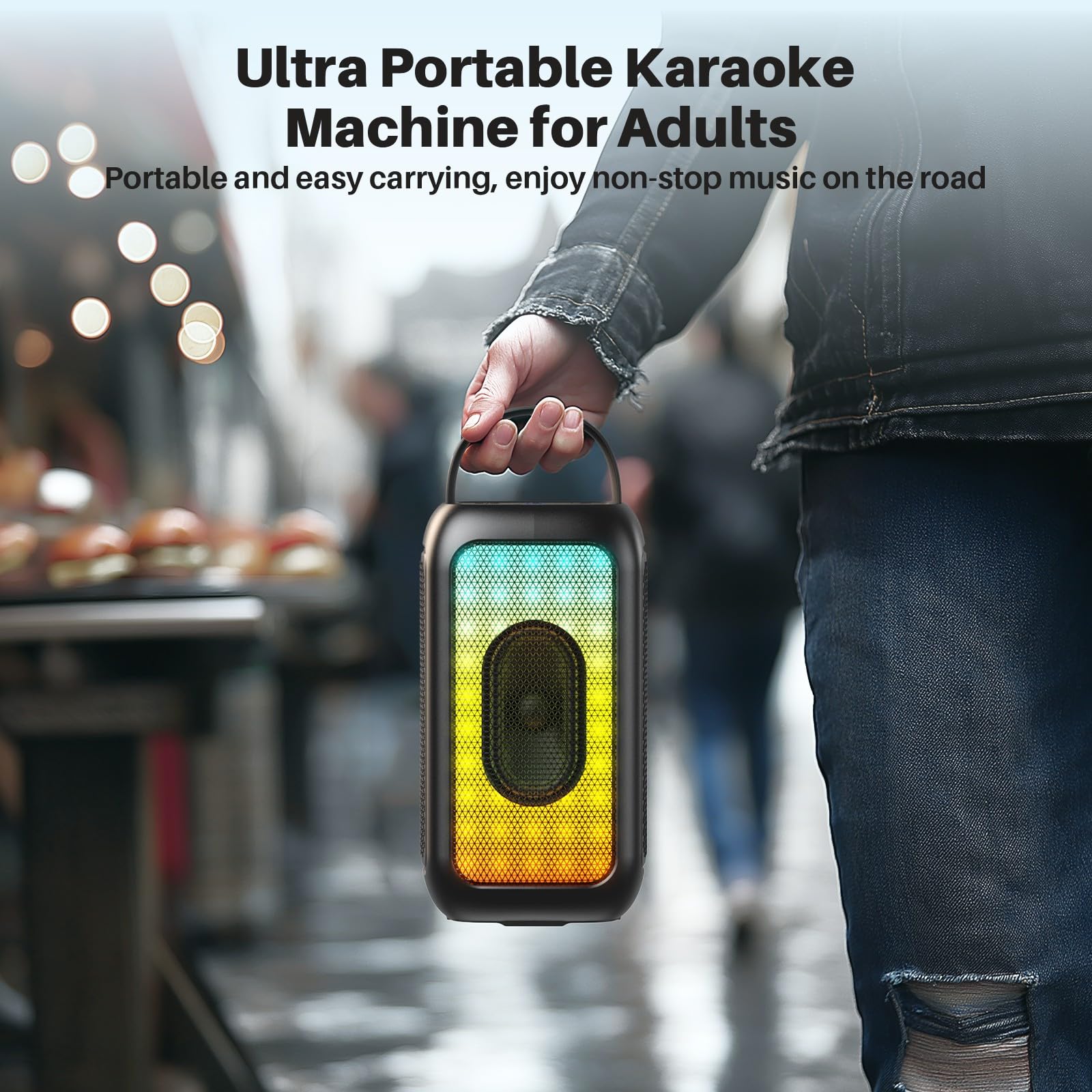 Bobtot Tragbarer Bluetooth Lautsprecher Mit 1 Kabellos Mikrofon, Schwarz | 16 Stunden Wiedergabezeit, Kleiner Karaoke Maschine, Gesangsmaschine