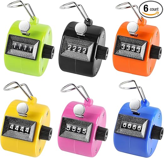 KTRIO Pack of 6 Colors Handheld Tally Counter, 4-Digit Number Clicker Counter, Hand Mechanical Pitch Counter for Coaching, Knitting, People, Lap, Fishing, Golf, Toddler & Fidget