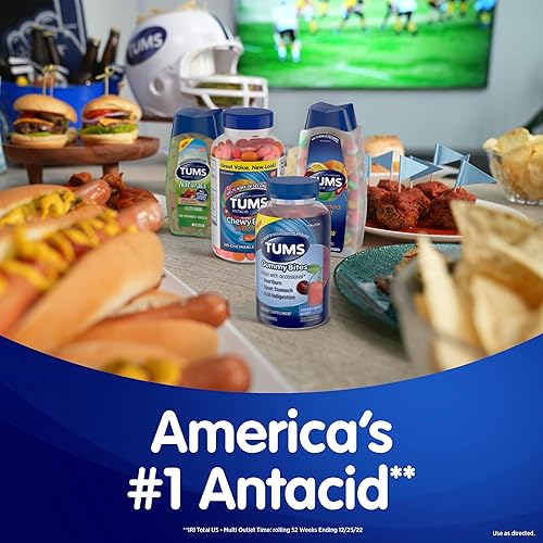Miniatura 3 de TUMS Tabletas antiácidas extra fuertes para aliviar la acidez estomacal masticable y alivio de la indigestión ácida, sabores surtidos de frutas,