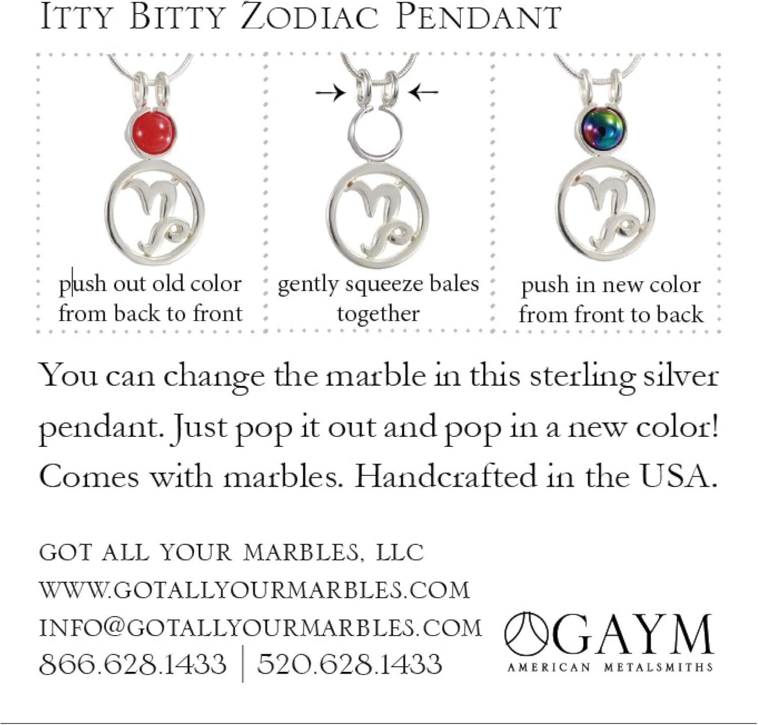 10mm Itty Bitty Zodiac Leo Interchangeable Sterling Silver Pendant (Pendant & Marble Set Only. Necklace Not Included)
