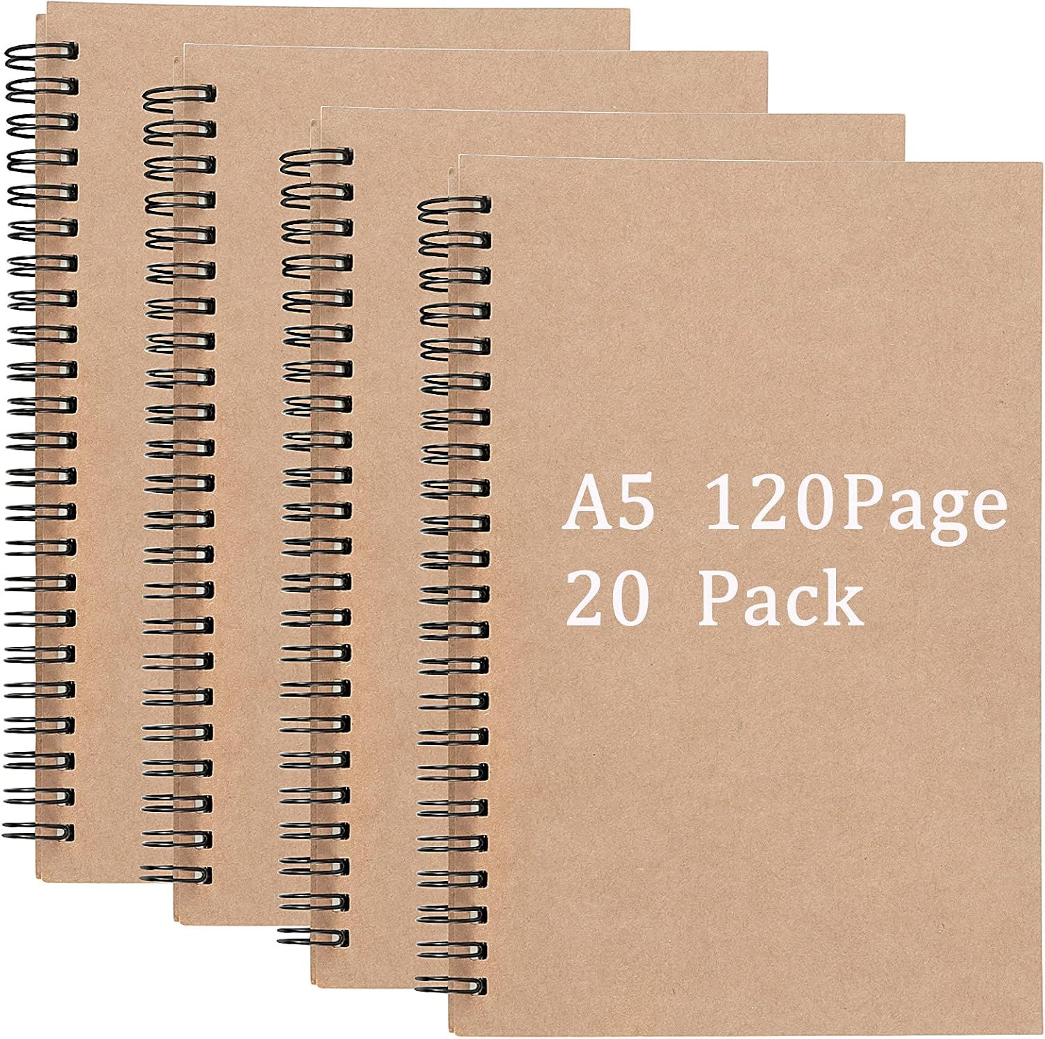 ZEONHEI 20 Pack 8.3 x 5.5 Inch 60 Sheets / 120 Pages A5 Sketch Book, Sketch Pad Soft Cover Spiral Sketchbook Blank Notebook for Drawing Painting