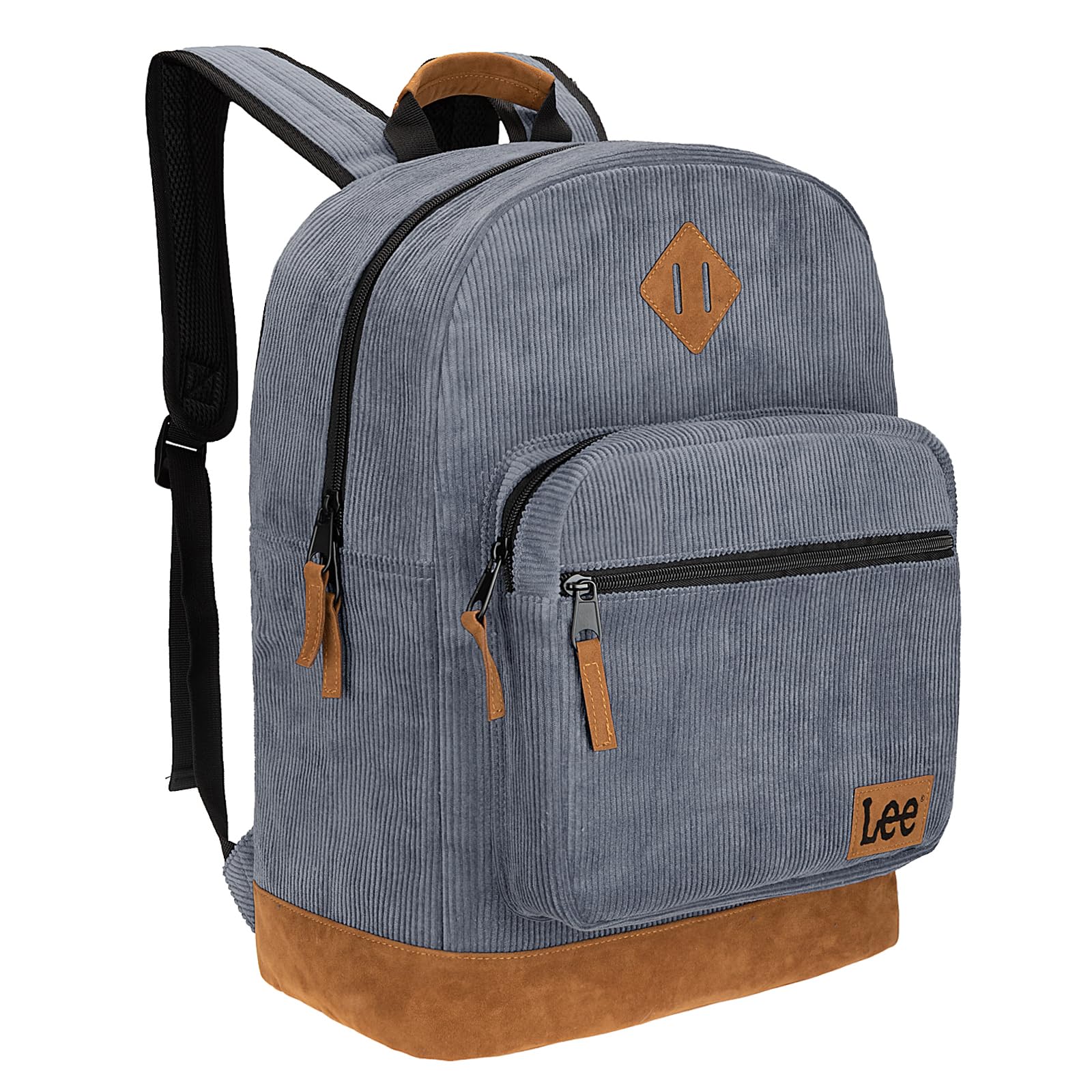 Lee Grey Corduroy Backpack for Boys and Girls, Authentic Jeans Company Study Daypack with Padded Laptop Sleeve Fits 15.6 Inch Notebook