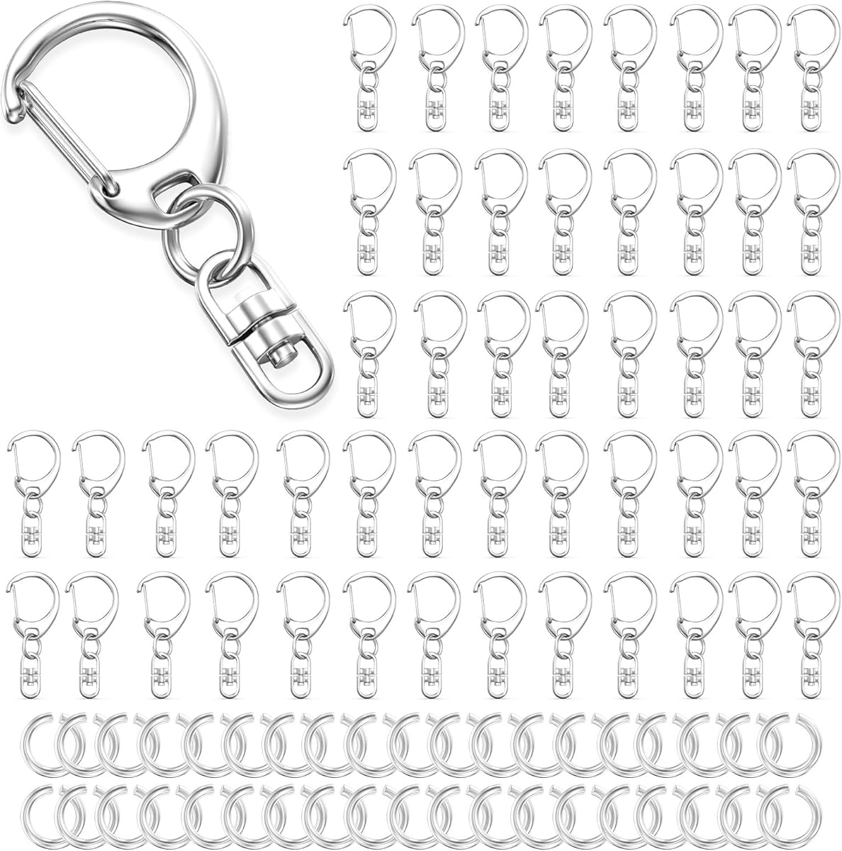 50Pcs Keychain Clip Swivel Snap Hooks,Lobster Claw Clasps Silver Key Chain Rings DIY Making Kit for Crafts (50Pcs Silver)