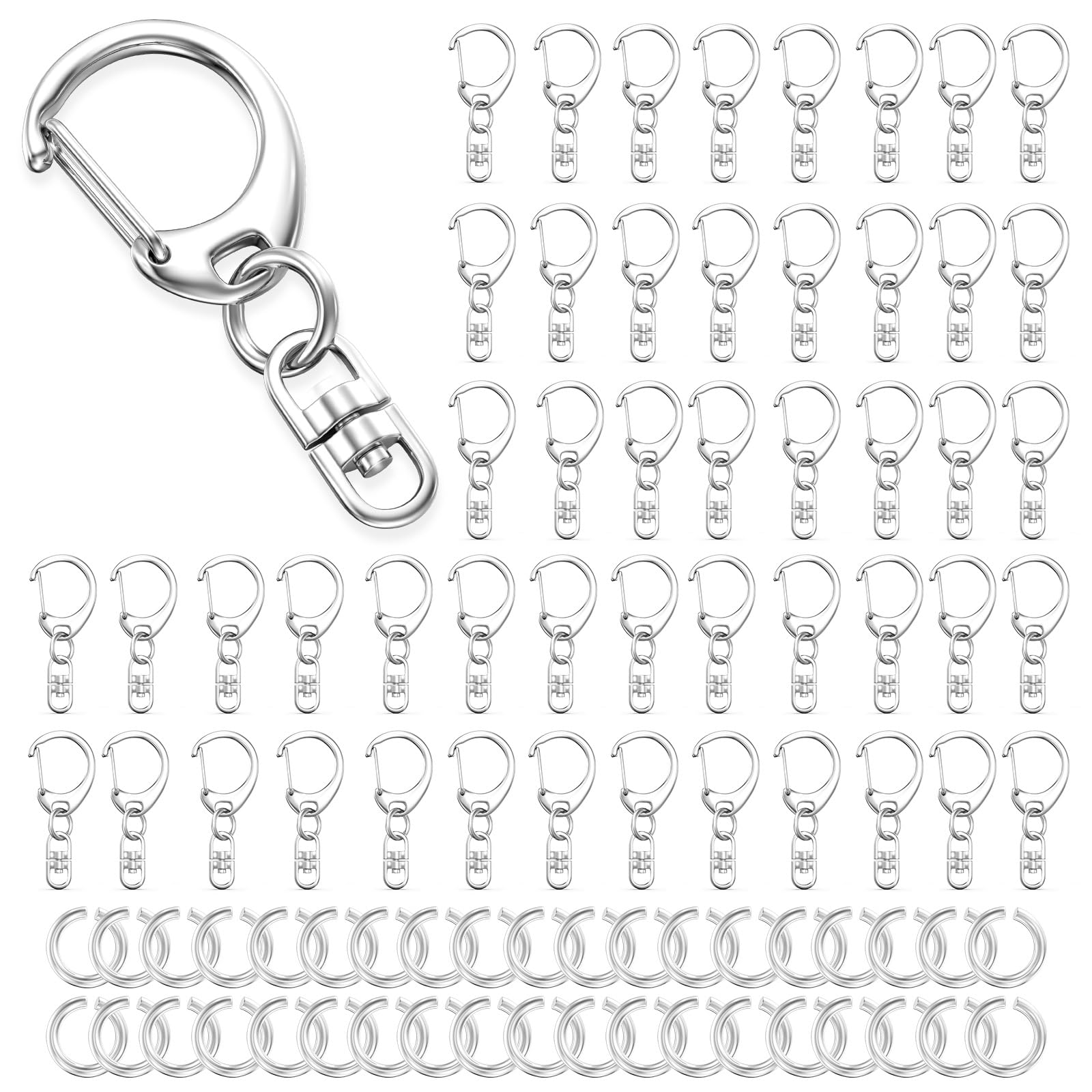 Evnlo 50Pcs Lobster Claw Clasps for Keychain Clip, Swivel Snap Hooks Silver Key Chain Rings DIY Making Kit for Crafts