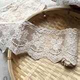 Lace Trim Ribbon, Delicate Crown Ribbon for Crafts Sewing and Bridal Wedding Dress Applique Decorations, 3.3inch Width 5 Yards/Lot (Beige)