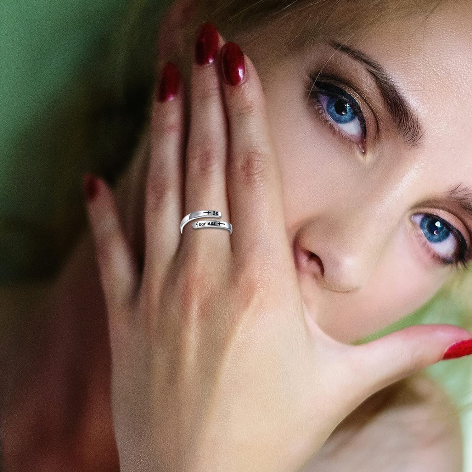 925 Sterling Silver Rings Inspirational Jewelry for Women Faith Cross Ring Gifts for Daughter Friend Faith Over Fear Wrap Open Ring Adjustable - Image 3