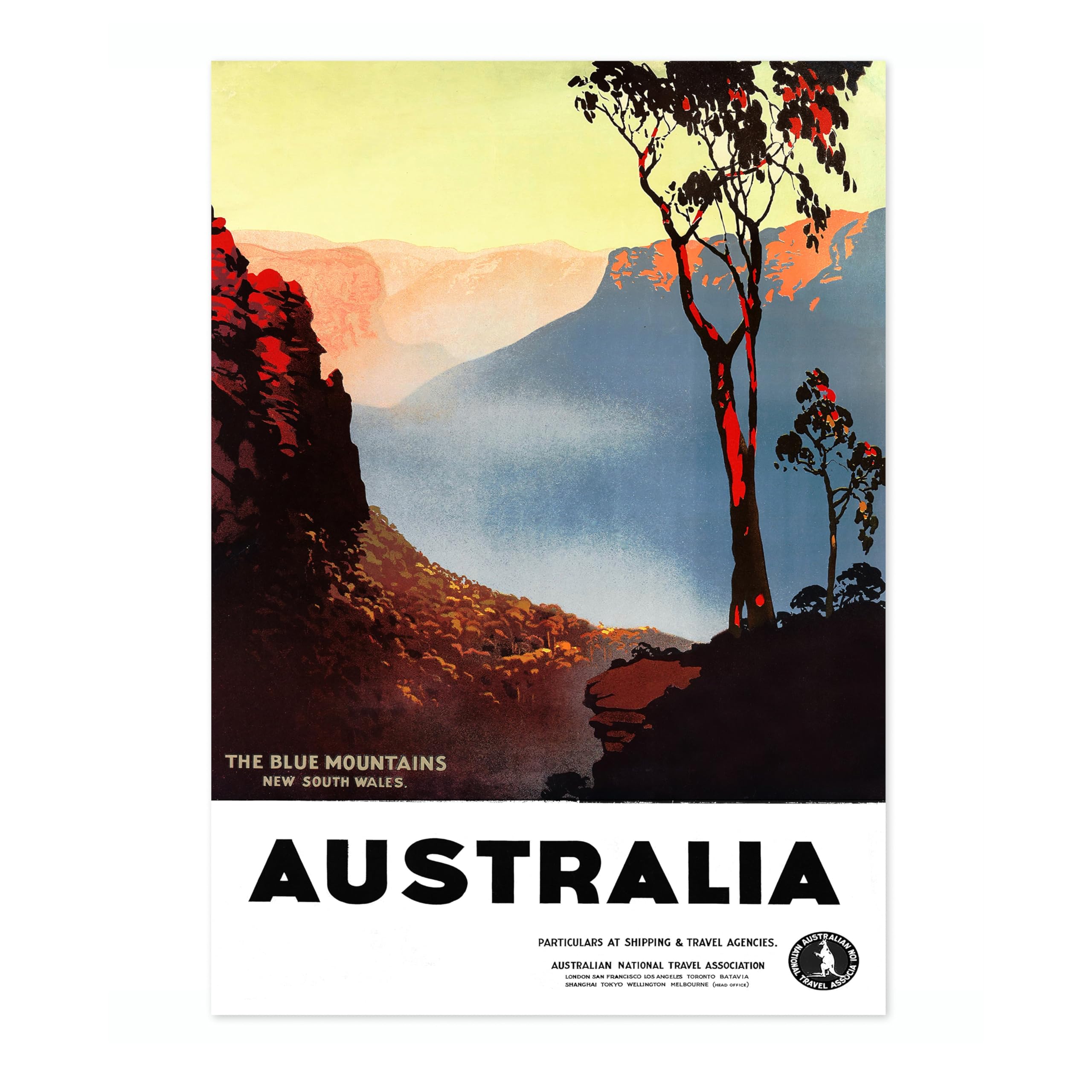 The Blue Mountains, Australia Vintage Travel Poster, Retro Tourism Print, Popular Attractions Around The World, Postcard Home Decor, Archival Matte, A2 (Print Only) - 59.4x42cm